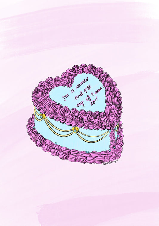 STAR CAKE: I’m a cancer and I’ll cry if I want to! heart shaped cake print